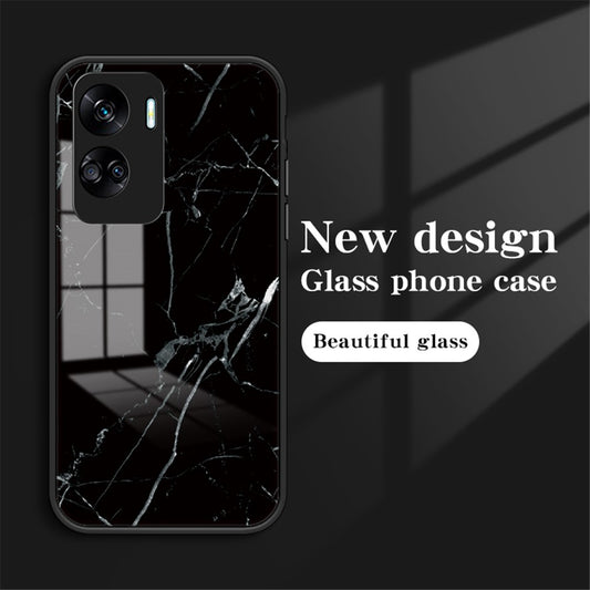 Honor 90 Lite 5G Handyhülle – Fallschutz- mit Marmormuster, PC + TPU + gehärtete Glasabdeckung