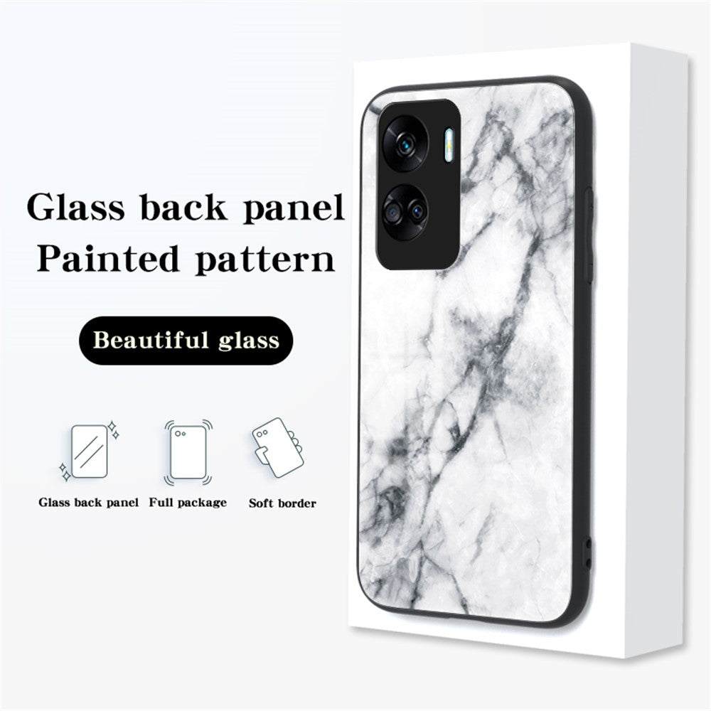 For Honor 90 Lite 5G Marble Pattern Anti-drop Phone Case PC+TPU+Tempered Glass Cover