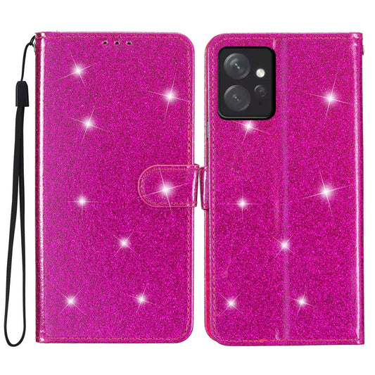 Xiaomi Redmi Note 12 4G Handyhülle – aus Leder mit Standfunktion, sturzsicher, glitzernd, mit Riemen