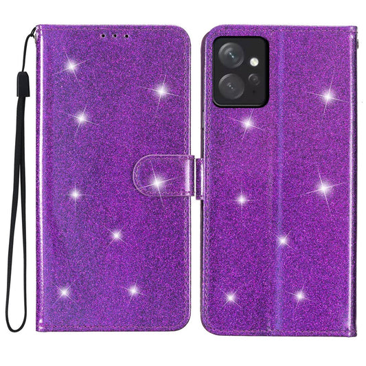 Xiaomi Redmi Note 12 4G Handyhülle – aus Leder mit Standfunktion, sturzsicher, glitzernd, mit Riemen