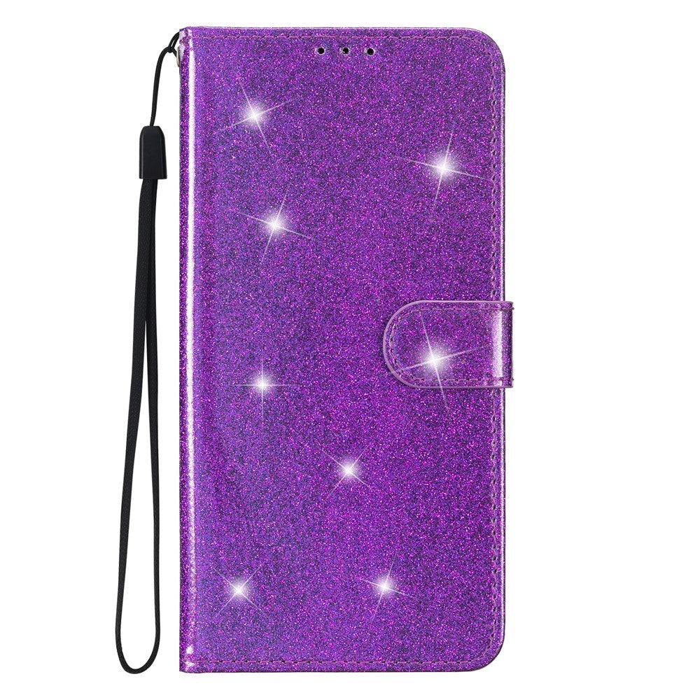 For Xiaomi Redmi Note 12 4G Leather Wallet Stand Case Drop-proof Glittery Phone Cover with Strap