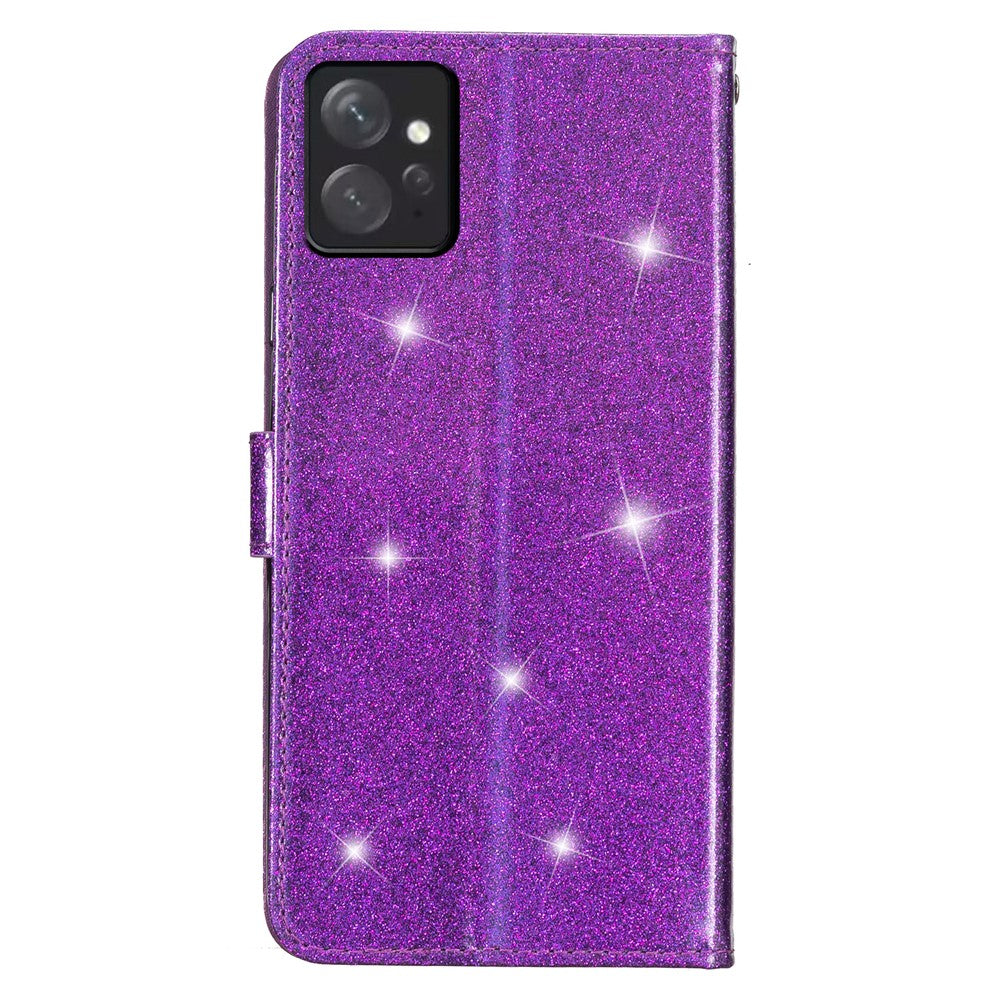 For Xiaomi Redmi Note 12 4G Leather Wallet Stand Case Drop-proof Glittery Phone Cover with Strap