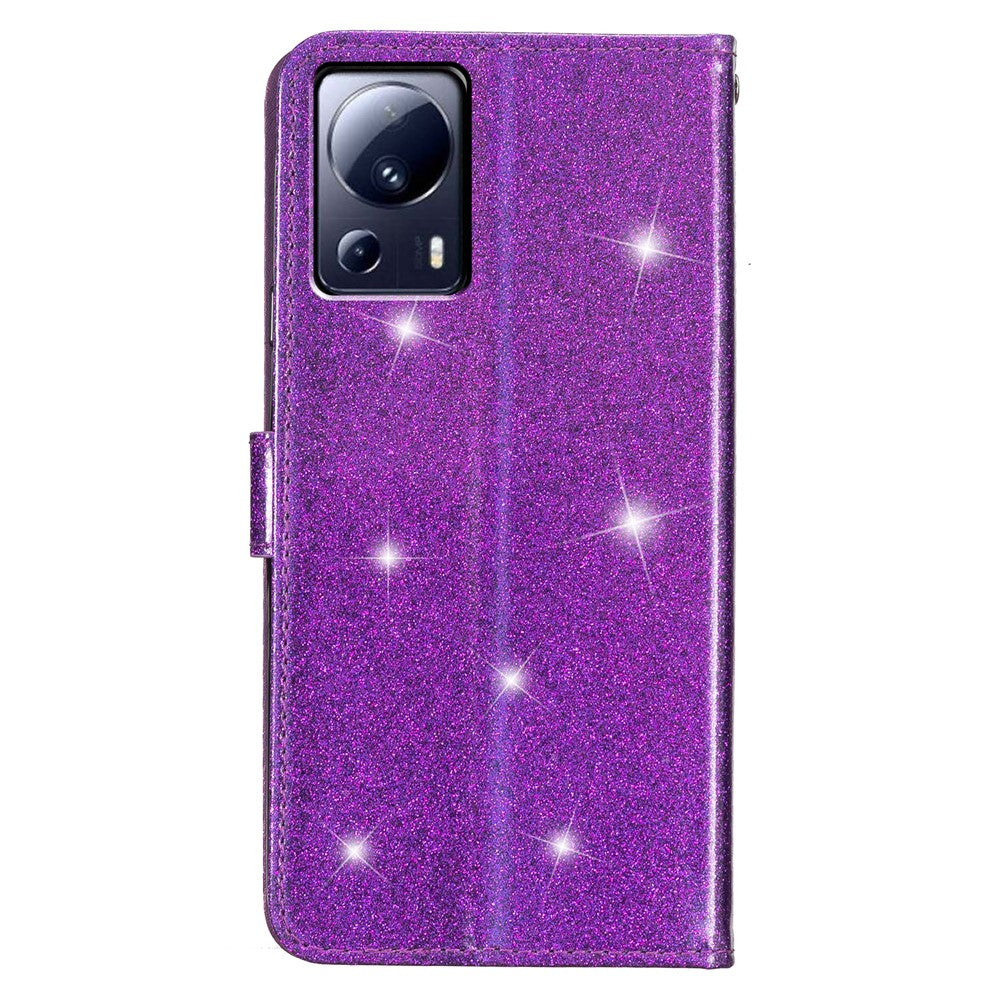 For Xiaomi 13 Lite / Civi 2 5G Glittery PU Leather Phone Case Wallet Stand Anti-shock Cover