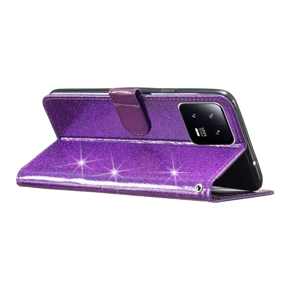 Glittery PU Leather Phone Case for Xiaomi 13 Shockproof Wallet Stand Cover