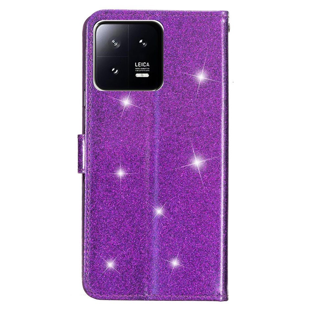 Glittery PU Leather Phone Case for Xiaomi 13 Shockproof Wallet Stand Cover