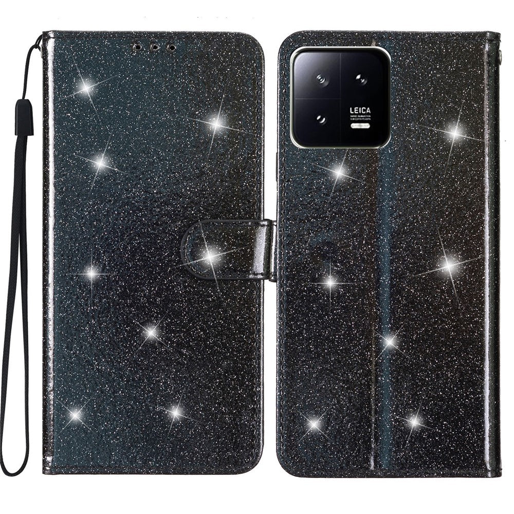 Glittery PU Leather Phone Case for Xiaomi 13 Shockproof Wallet Stand Cover