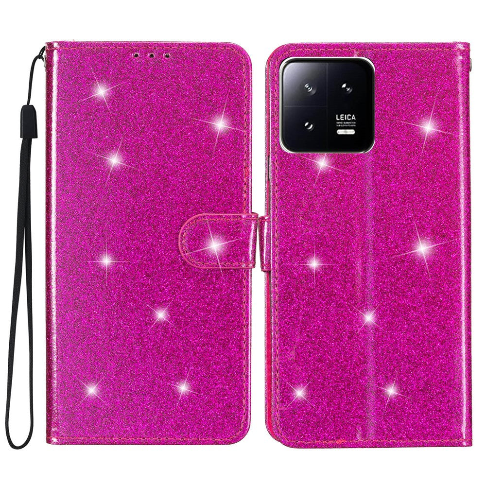 Glittery PU Leather Phone Case for Xiaomi 13 Shockproof Wallet Stand Cover