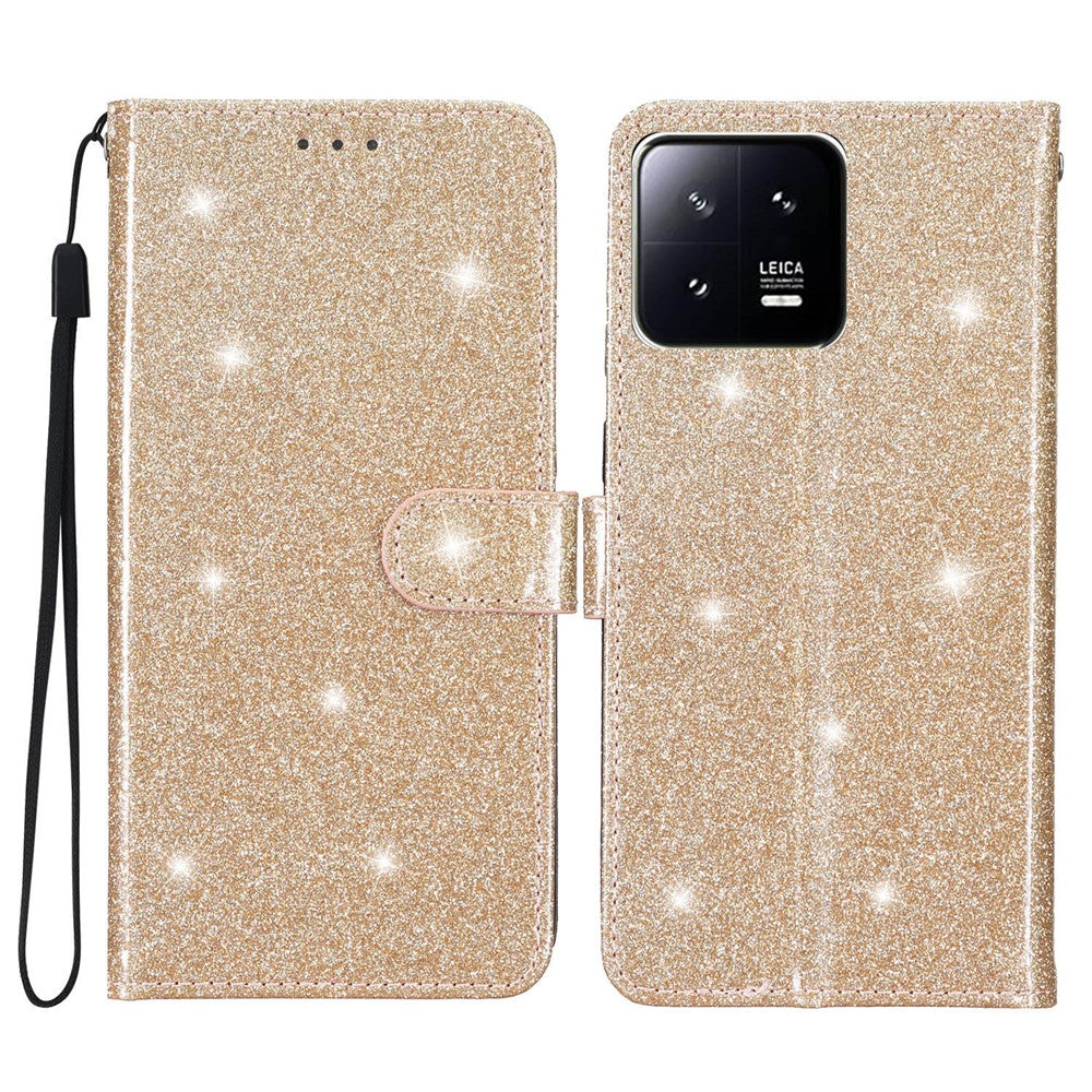 Glittery PU Leather Phone Case for Xiaomi 13 Shockproof Wallet Stand Cover