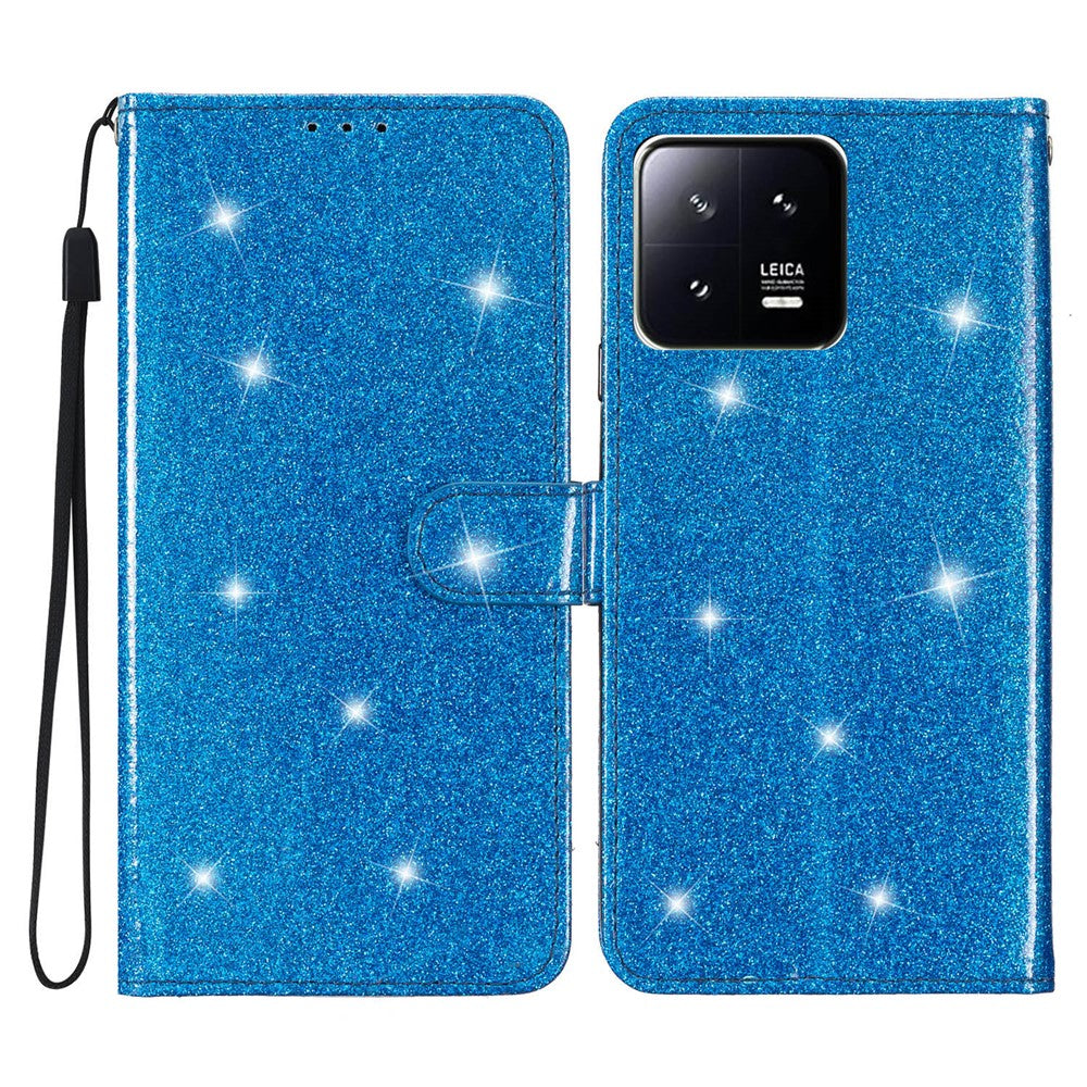Glittery PU Leather Phone Case for Xiaomi 13 Shockproof Wallet Stand Cover