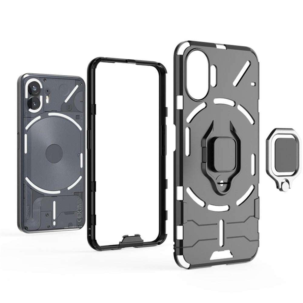 Nothing Phone (2) Handyhülle – Harte PC- + weiche TPU-Handyrückseite, drehbarer Ringhalter, Ständer