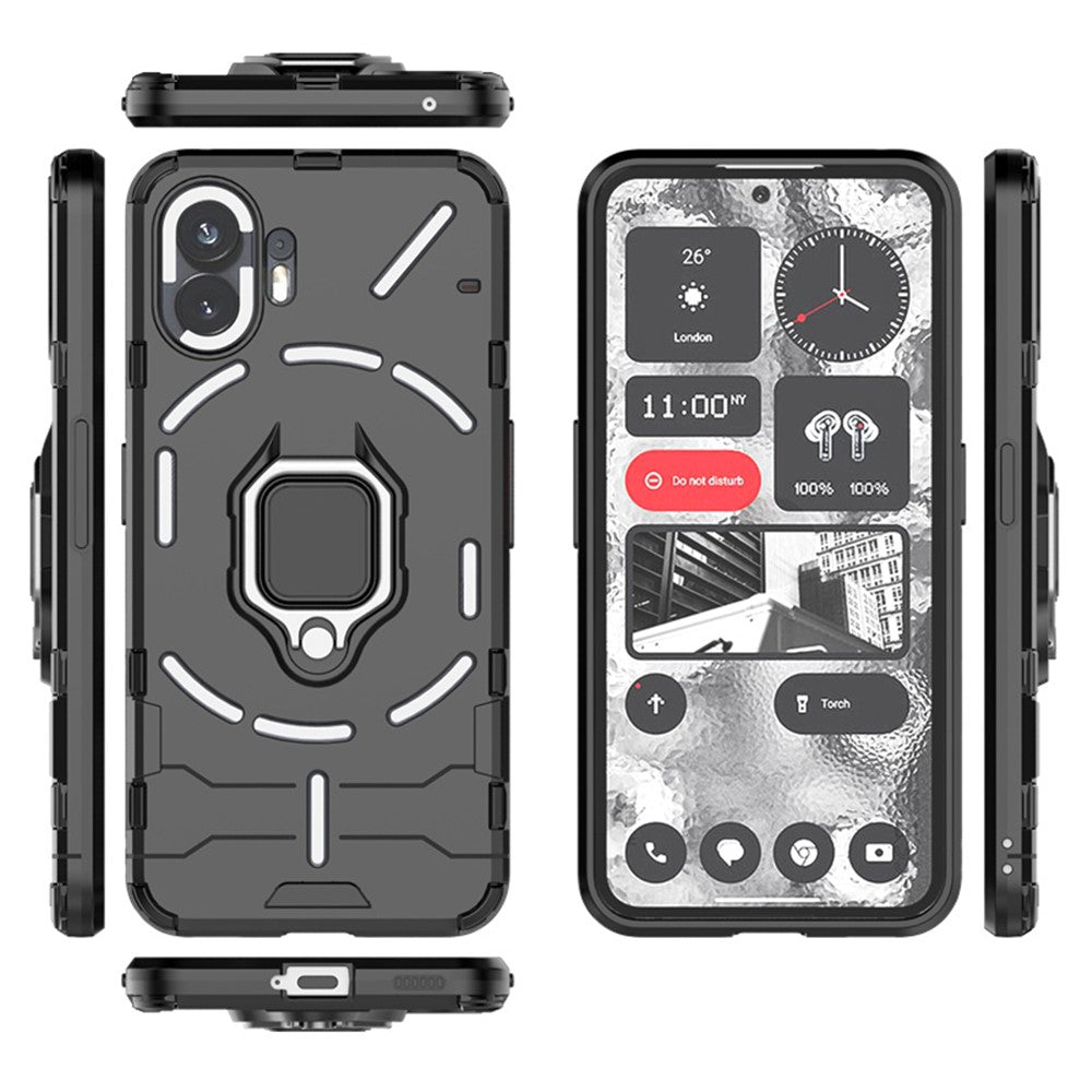 Nothing Phone (2) Handyhülle – Harte PC- + weiche TPU-Handyrückseite, drehbarer Ringhalter, Ständer