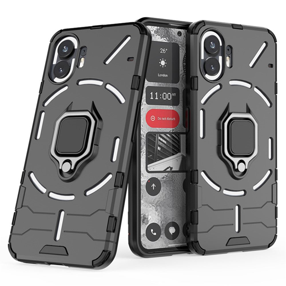 Nothing Phone (2) Handyhülle – Harte PC- + weiche TPU-Handyrückseite, drehbarer Ringhalter, Ständer