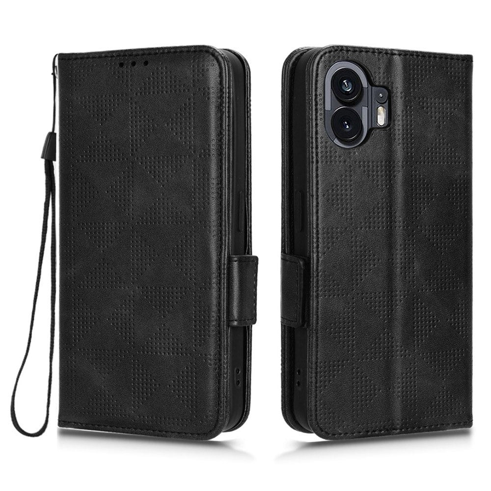 Nothing Phone (2) Handyhülle – Mit stoßdämpfendem Dreiecksmuster, Brieftaschen- & Ständerdesign, aus PU-Leder & TPU, mit Tragegurt