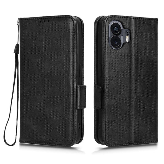 Nothing Phone (2) Handyhülle – Mit stoßdämpfendem Dreiecksmuster, Brieftaschen- & Ständerdesign, aus PU-Leder & TPU, mit Tragegurt