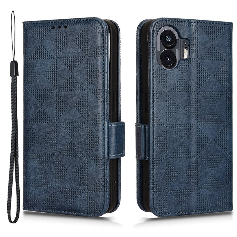 Nothing Phone (2) Handyhülle – Mit stoßdämpfendem Dreiecksmuster, Brieftaschen- & Ständerdesign, aus PU-Leder & TPU, mit Tragegurt