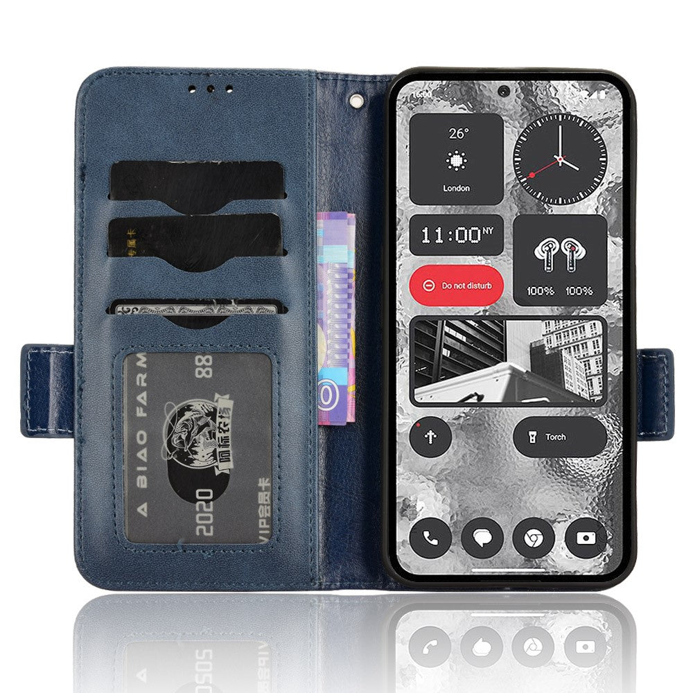 Nothing Phone (2) Handyhülle – Mit stoßdämpfendem Dreiecksmuster, Brieftaschen- & Ständerdesign, aus PU-Leder & TPU, mit Tragegurt