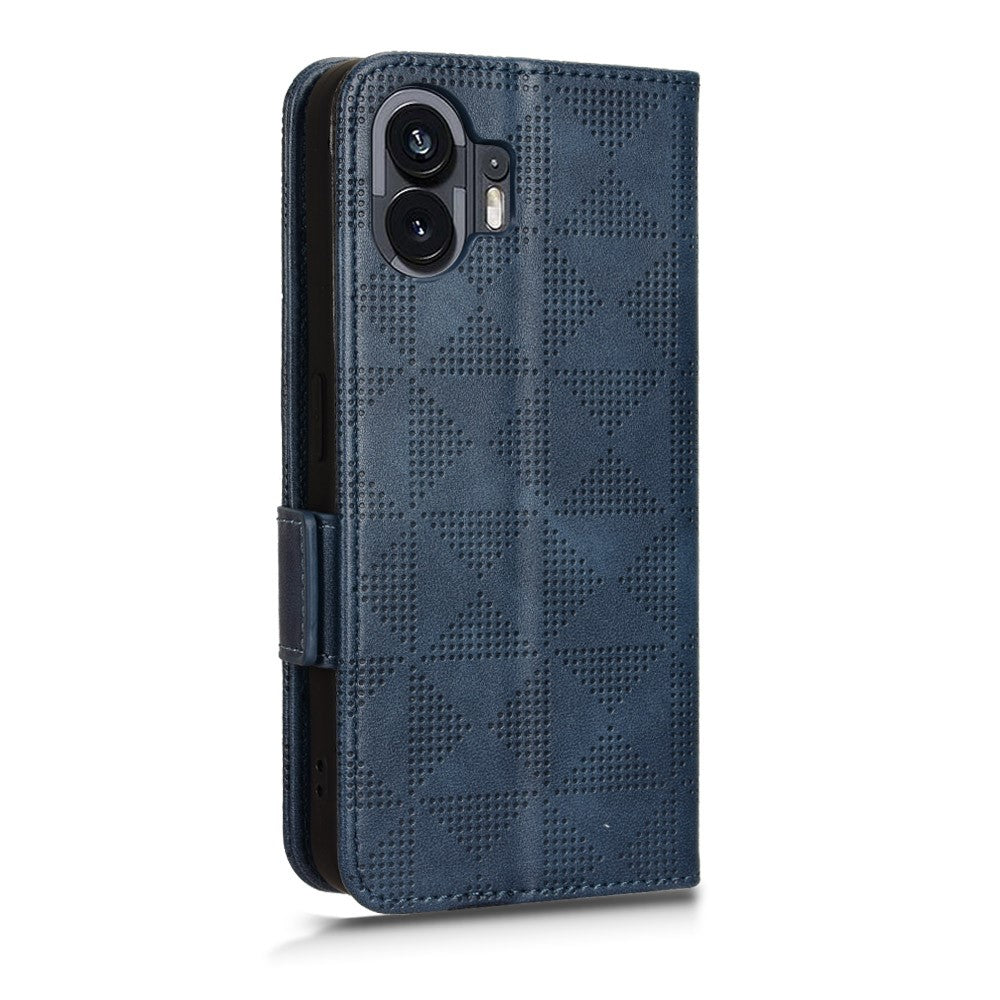 Nothing Phone (2) Handyhülle – Mit stoßdämpfendem Dreiecksmuster, Brieftaschen- & Ständerdesign, aus PU-Leder & TPU, mit Tragegurt