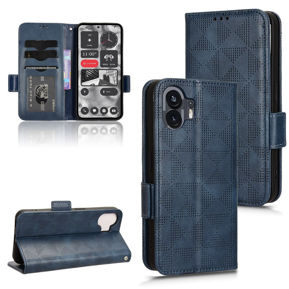 Nothing Phone (2) Handyhülle – Mit stoßdämpfendem Dreiecksmuster, Brieftaschen- & Ständerdesign, aus PU-Leder & TPU, mit Tragegurt