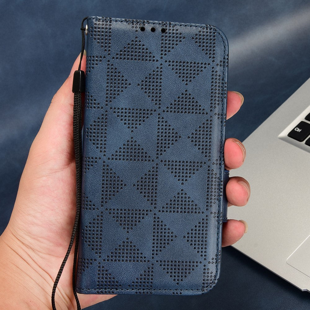 Nothing Phone (2) Handyhülle – Mit stoßdämpfendem Dreiecksmuster, Brieftaschen- & Ständerdesign, aus PU-Leder & TPU, mit Tragegurt