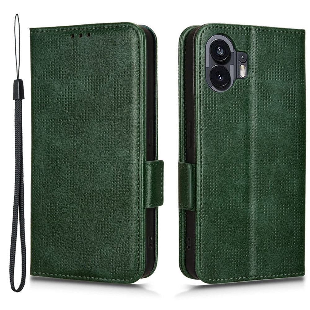 Nothing Phone (2) Handyhülle – Mit stoßdämpfendem Dreiecksmuster, Brieftaschen- & Ständerdesign, aus PU-Leder & TPU, mit Tragegurt