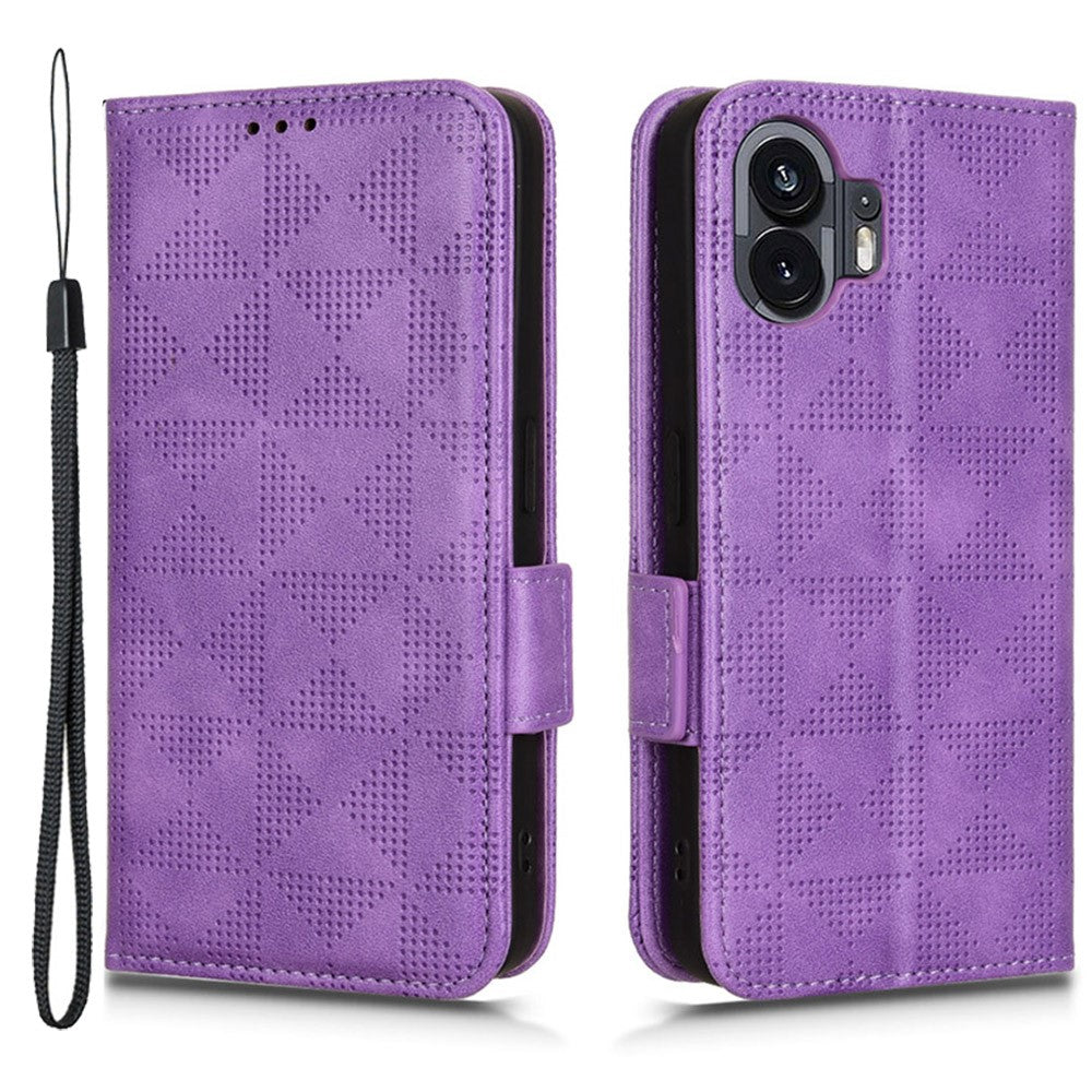 Nothing Phone (2) Handyhülle – Mit stoßdämpfendem Dreiecksmuster, Brieftaschen- & Ständerdesign, aus PU-Leder & TPU, mit Tragegurt