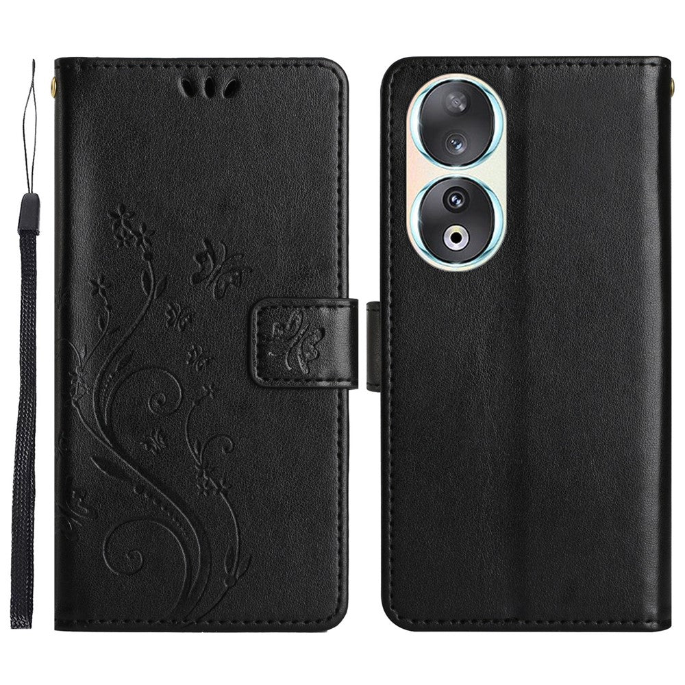 For Honor 90 PU Leather Wallet Cover Drop-proof Butterfly Imprinted Flip Stand Phone Case