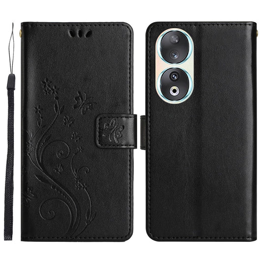 Honor 90 Handyhülle – aus PU-Leder, sturzsicher, mit Schmetterlingsaufdruck, Klappständer