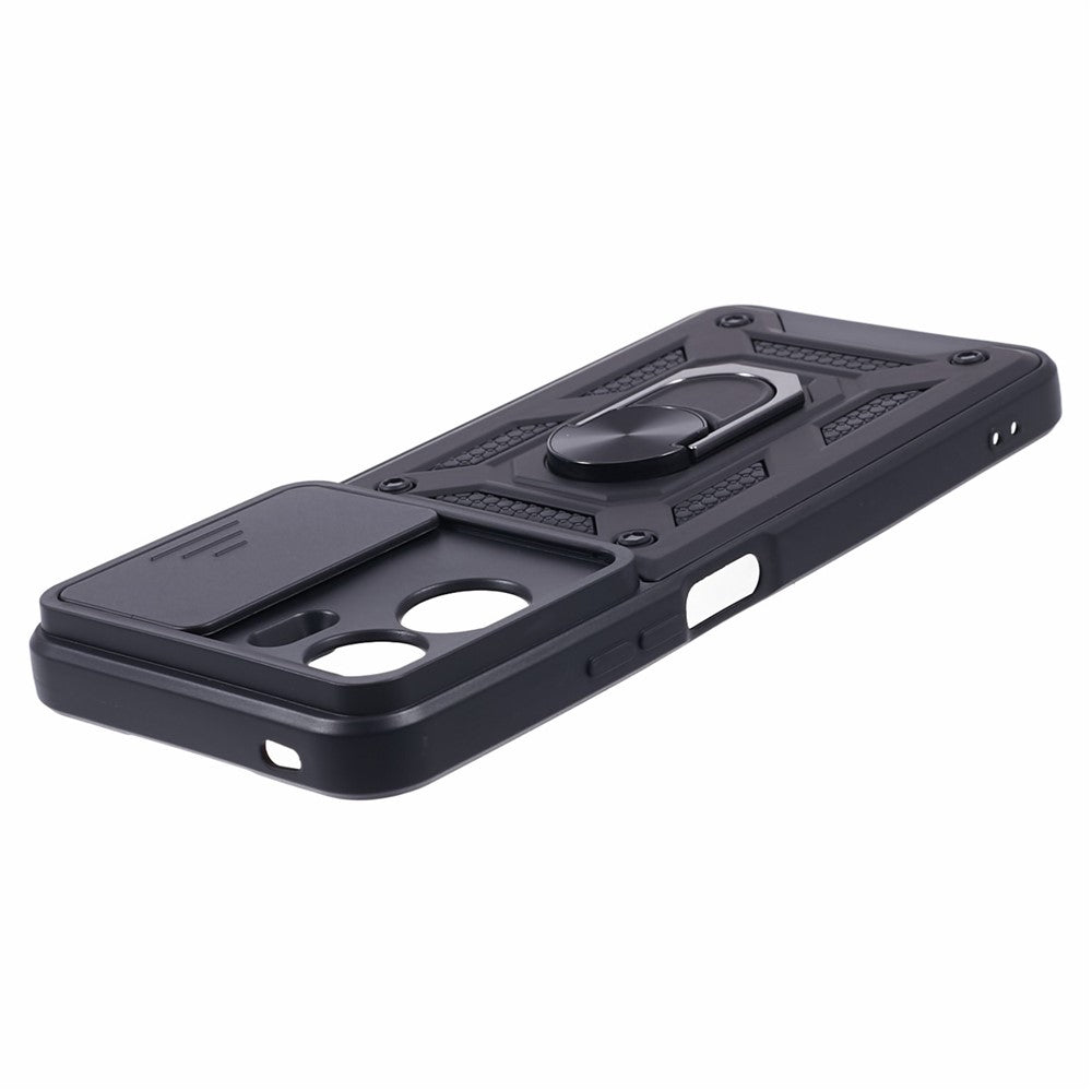 For Honor 90 Lite 5G Slide Lens Protection Phone Case PC+TPU Ring Kickstand Cover