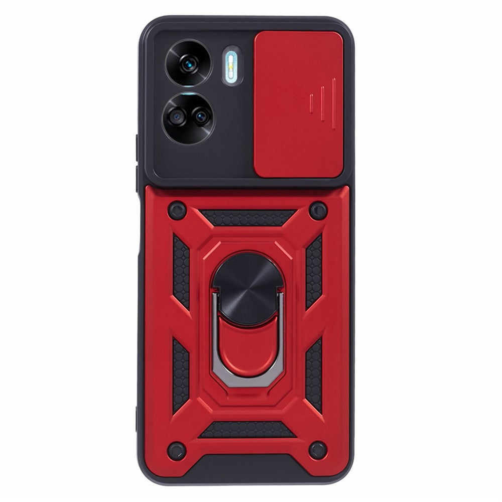For Honor 90 Lite 5G Slide Lens Protection Phone Case PC+TPU Ring Kickstand Cover