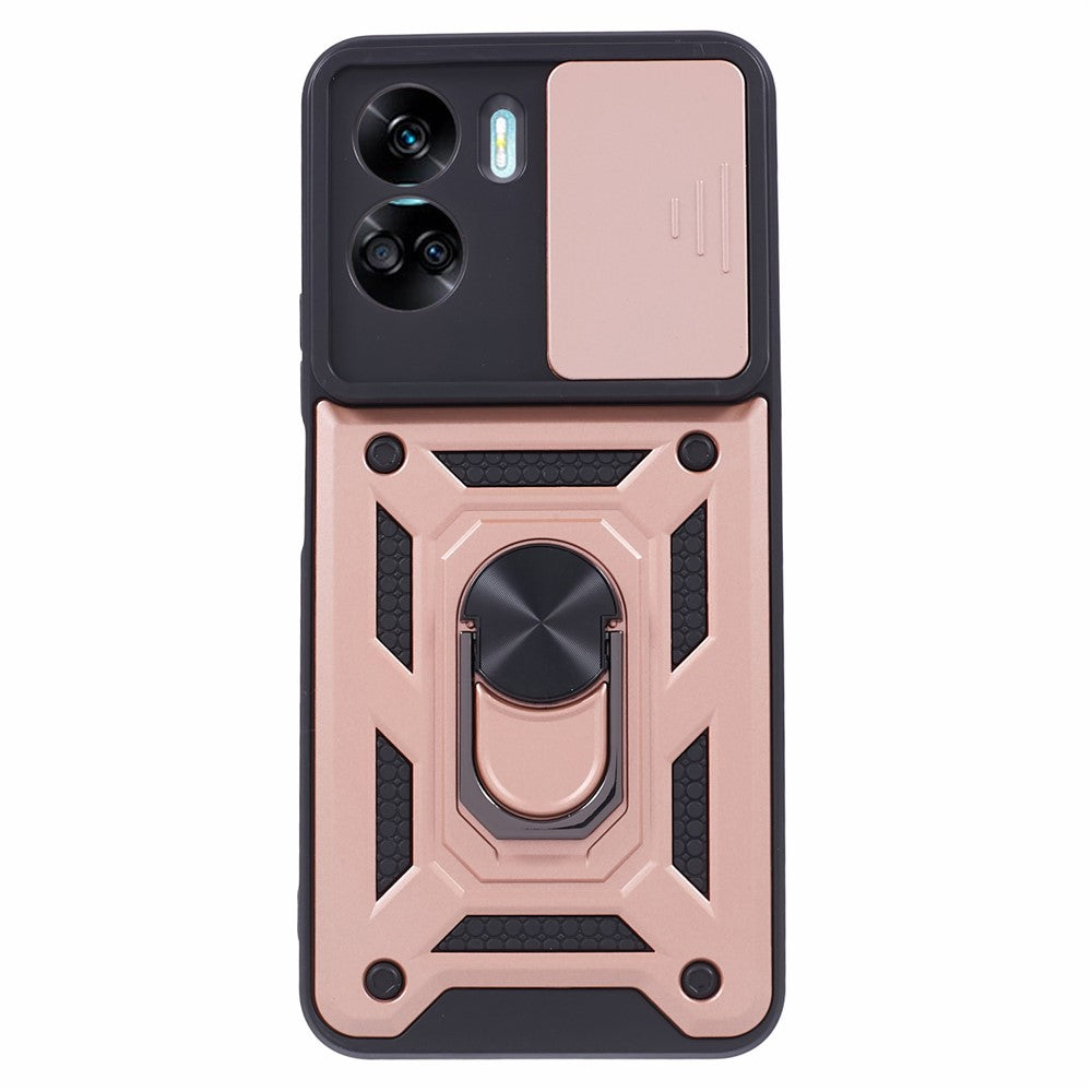 For Honor 90 Lite 5G Slide Lens Protection Phone Case PC+TPU Ring Kickstand Cover