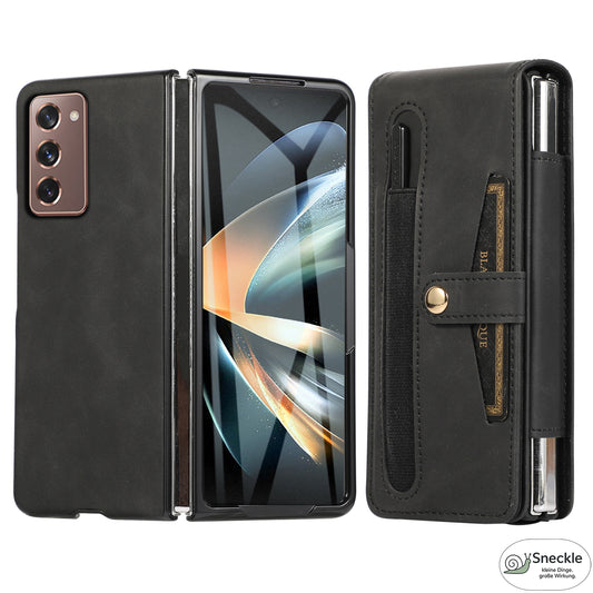 Galaxy Z Fold2 Vollschutz-Case – PU-Leder & PC – Mit Kartenfach, Glasfilm & Stift