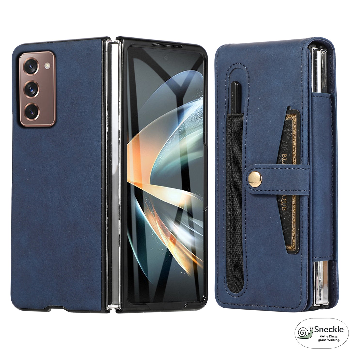 Galaxy Z Fold2 Vollschutz-Case – PU-Leder & PC – Mit Kartenfach, Glasfilm & Stift