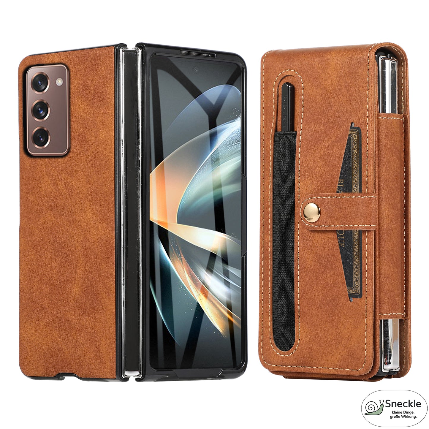 Galaxy Z Fold2 Vollschutz-Case – PU-Leder & PC – Mit Kartenfach, Glasfilm & Stift
