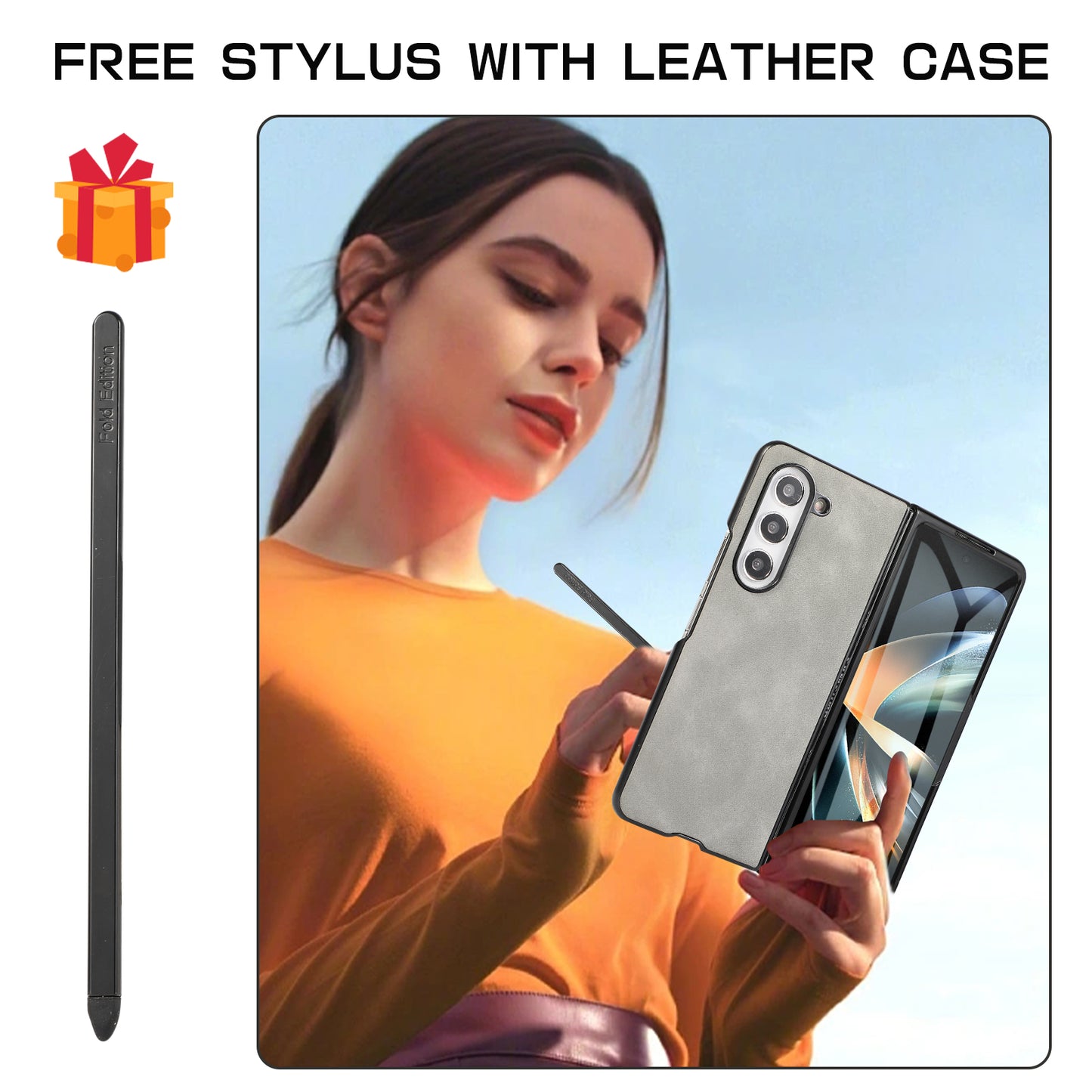 Galaxy Z Fold2 Vollschutz-Case – PU-Leder & PC – Mit Kartenfach, Glasfilm & Stift