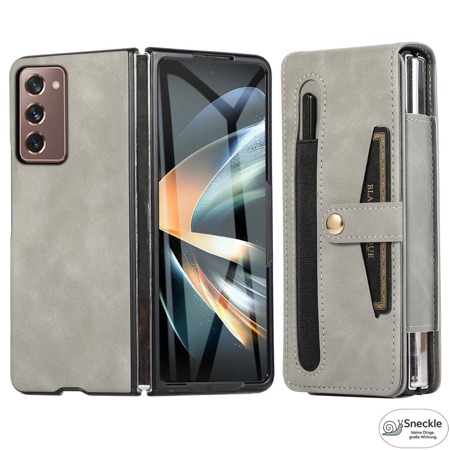 Galaxy Z Fold2 Vollschutz-Case – PU-Leder & PC – Mit Kartenfach, Glasfilm & Stift