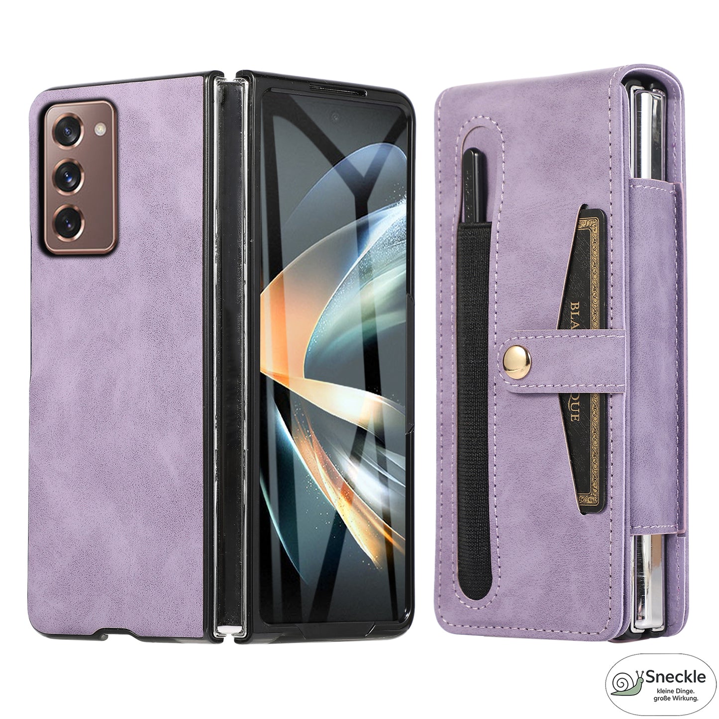 Galaxy Z Fold2 Vollschutz-Case – PU-Leder & PC – Mit Kartenfach, Glasfilm & Stift