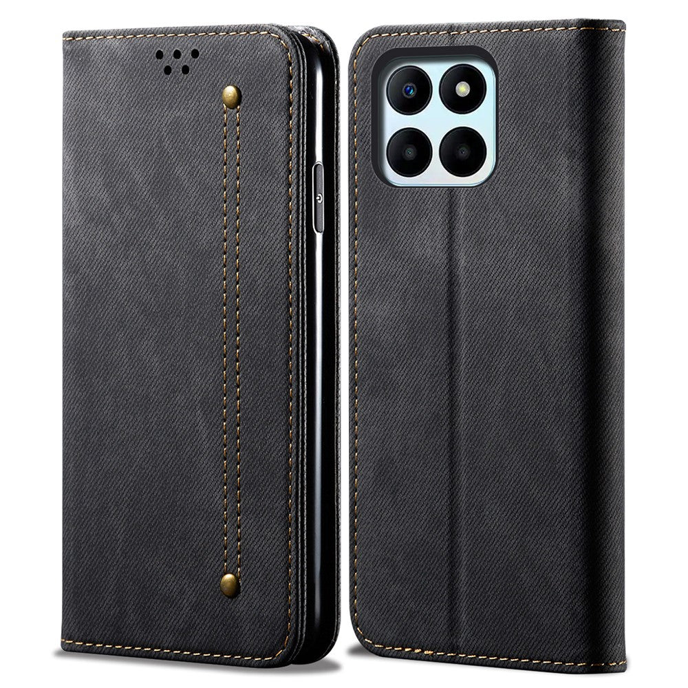 For Honor X6a 4G Phone Case Jeans Cloth Texture Flip Stand Wallet PU Leather Protective Phone Cover