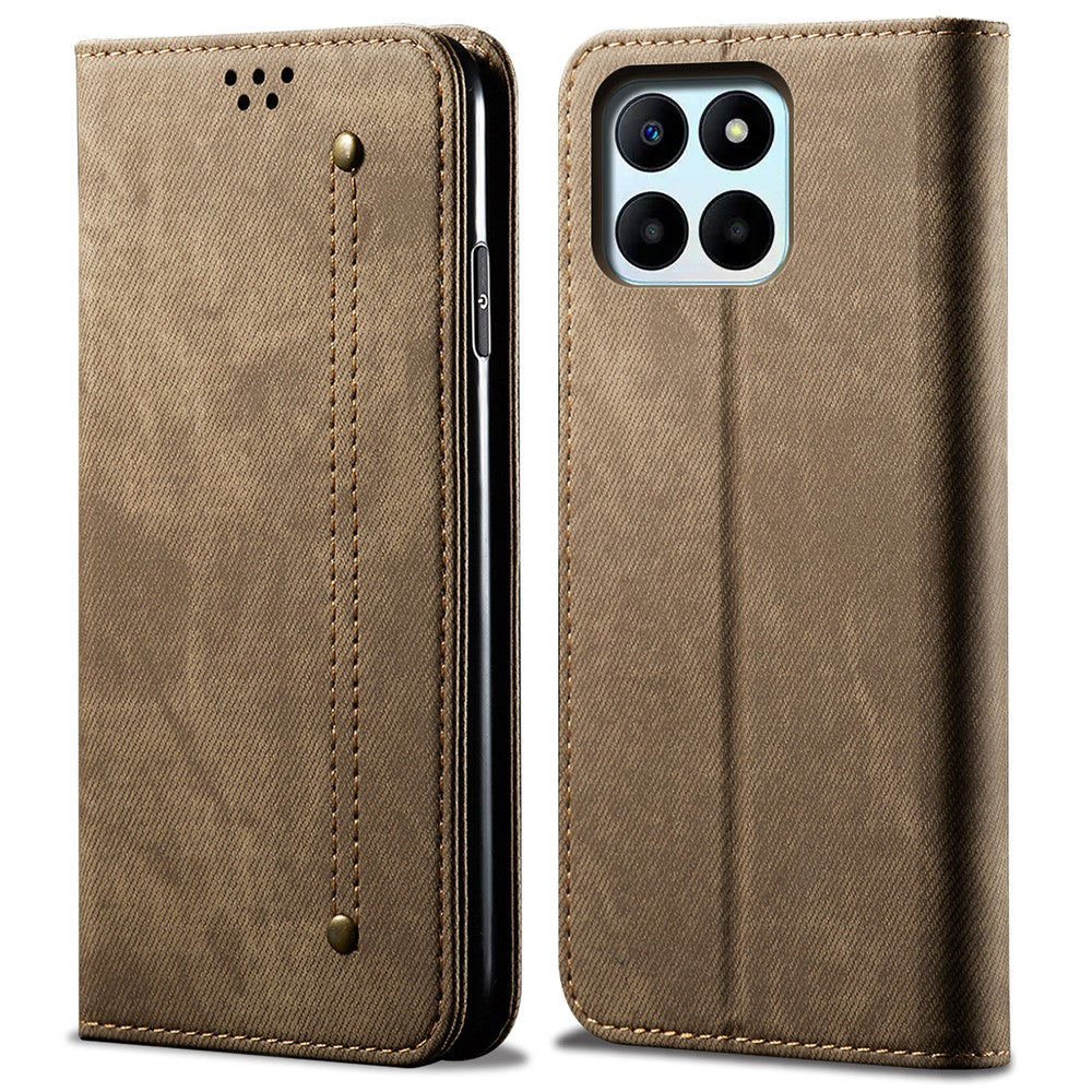 For Honor X6a 4G Phone Case Jeans Cloth Texture Flip Stand Wallet PU Leather Protective Phone Cover