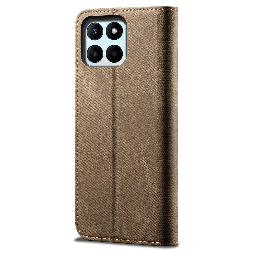 For Honor X6a 4G Phone Case Jeans Cloth Texture Flip Stand Wallet PU Leather Protective Phone Cover