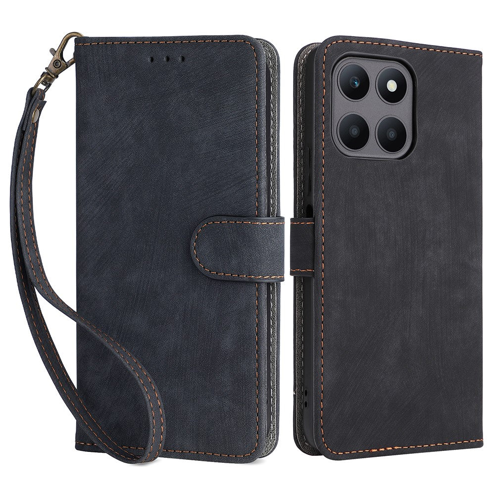 For Honor X6a 4G Phone Cover RFID Blocking Wallet Shell Anti-Scratch PU Leather Stand Phone Case with Strap