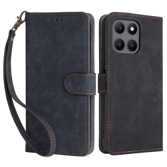 Honor X6a 4G Handyhülle – RFID-blockierende Brieftaschenschale, kratzfestes PU-Leder, Standtelefonhülle mit Riemen