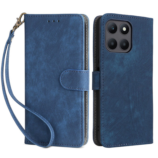 Honor X6a 4G Handyhülle – RFID-blockierende Brieftaschenschale, kratzfestes PU-Leder, Standtelefonhülle mit Riemen
