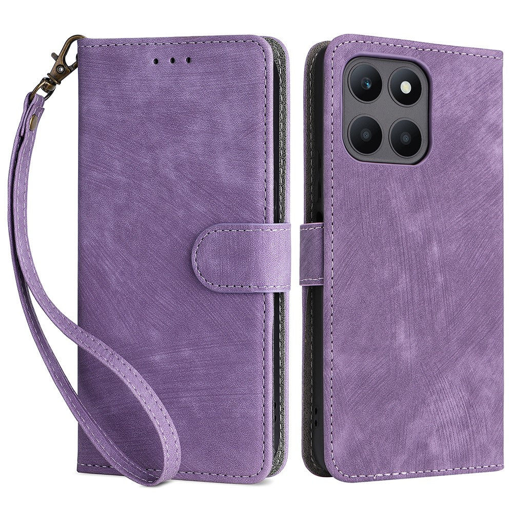 For Honor X6a 4G Phone Cover RFID Blocking Wallet Shell Anti-Scratch PU Leather Stand Phone Case with Strap