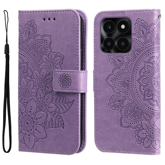 Honor X6a 4G Handyhülle – mit Blumenmuster, PU-Leder, Brieftaschenständer