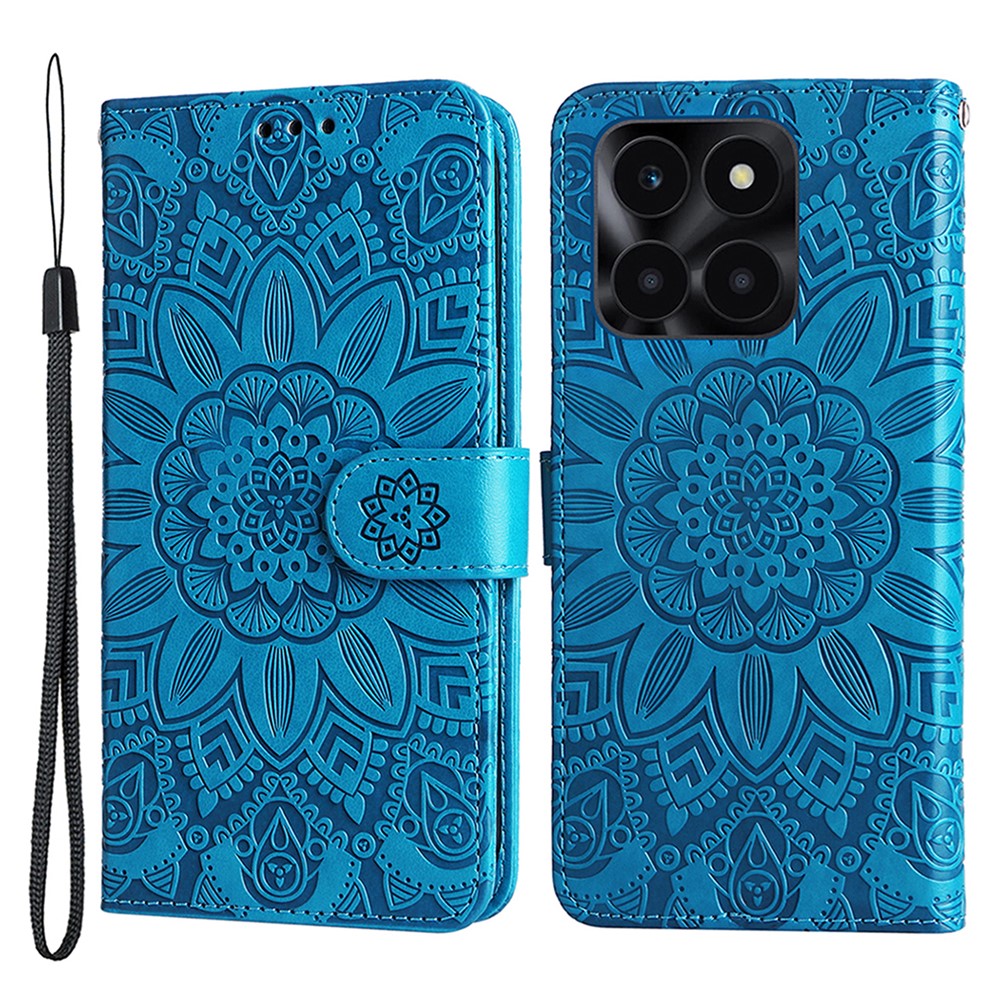 For Honor X6a 4G Case PU Leather Sunflower Imprinted Phone Cover Wallet Stand Shell