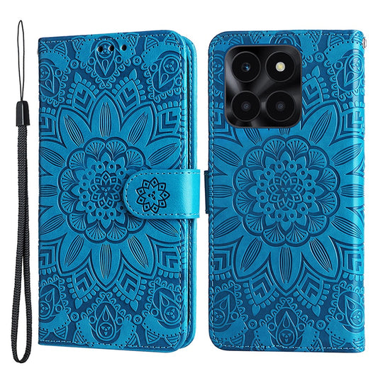 Honor X6a 4G Handyhülle – PU-Leder mit Sonnenblumen-Aufdruck, , Brieftasche, Ständer