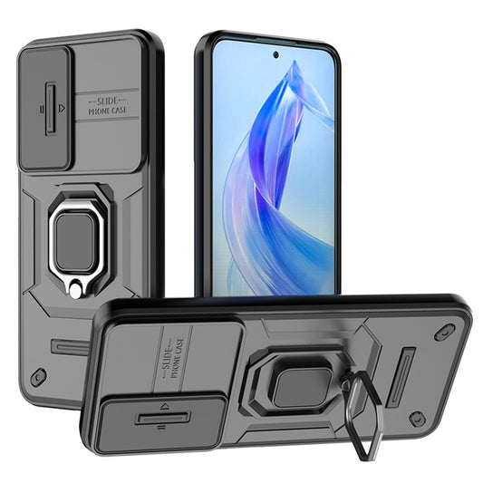 Honor X50i 5G / Honor 90 Lite 5G Handyhülle – X50i 5G-Gehäuse PC + TPU-Schiebekameradeckel- mit Ständer