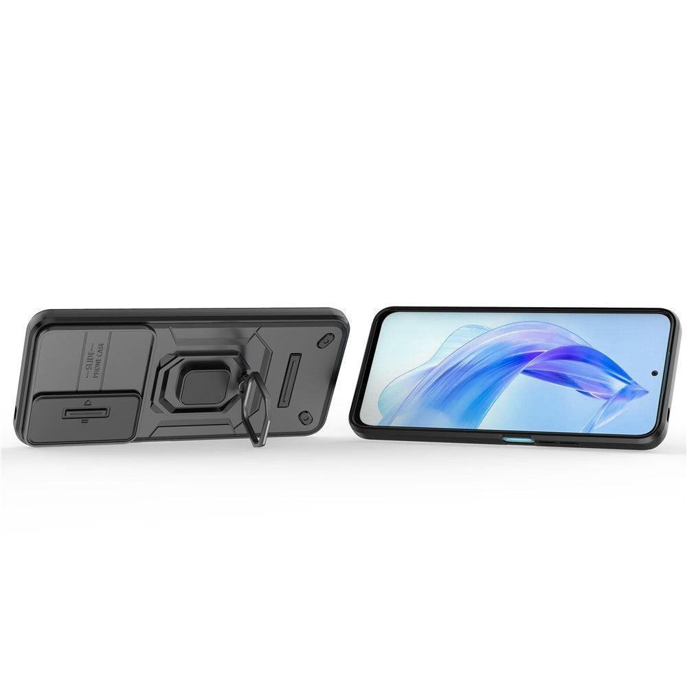 For Honor 90 Lite 5G / X50i 5G Case PC+TPU Slide Camera Lid Phone Cover with Kickstand