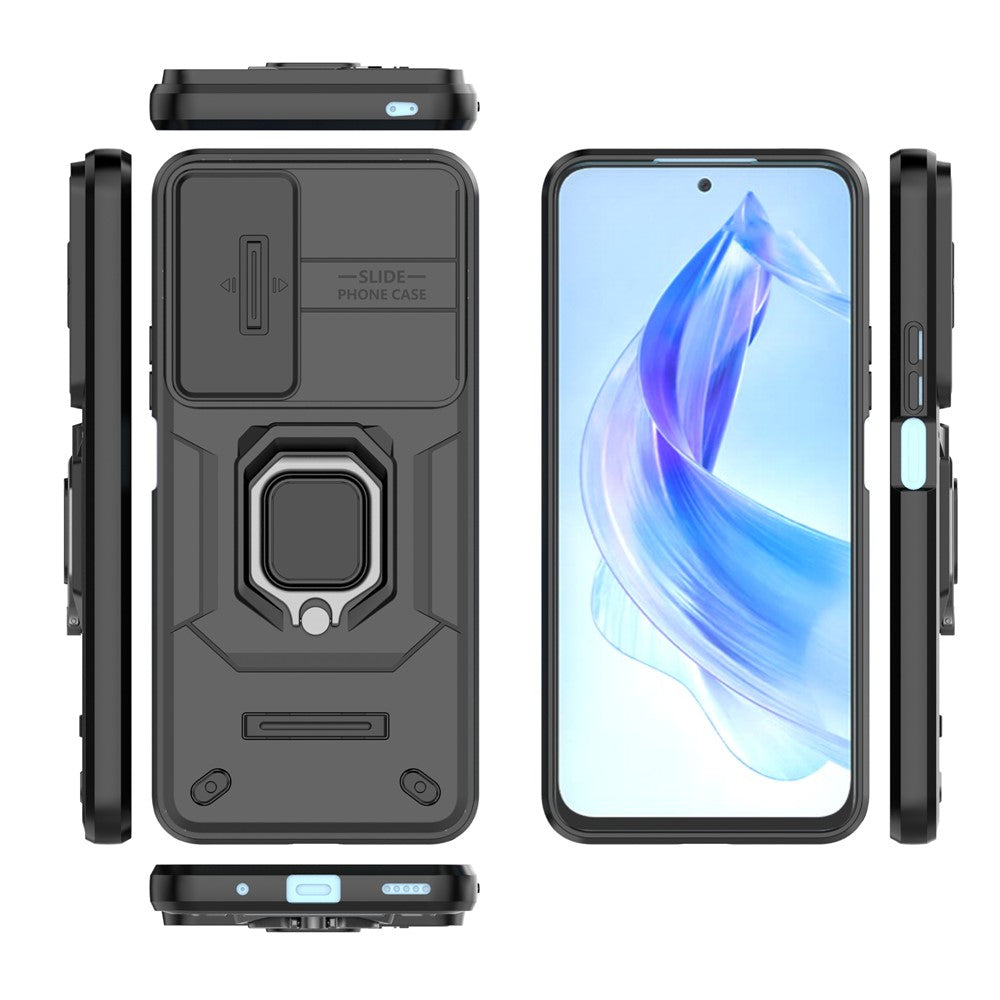 For Honor 90 Lite 5G / X50i 5G Case PC+TPU Slide Camera Lid Phone Cover with Kickstand