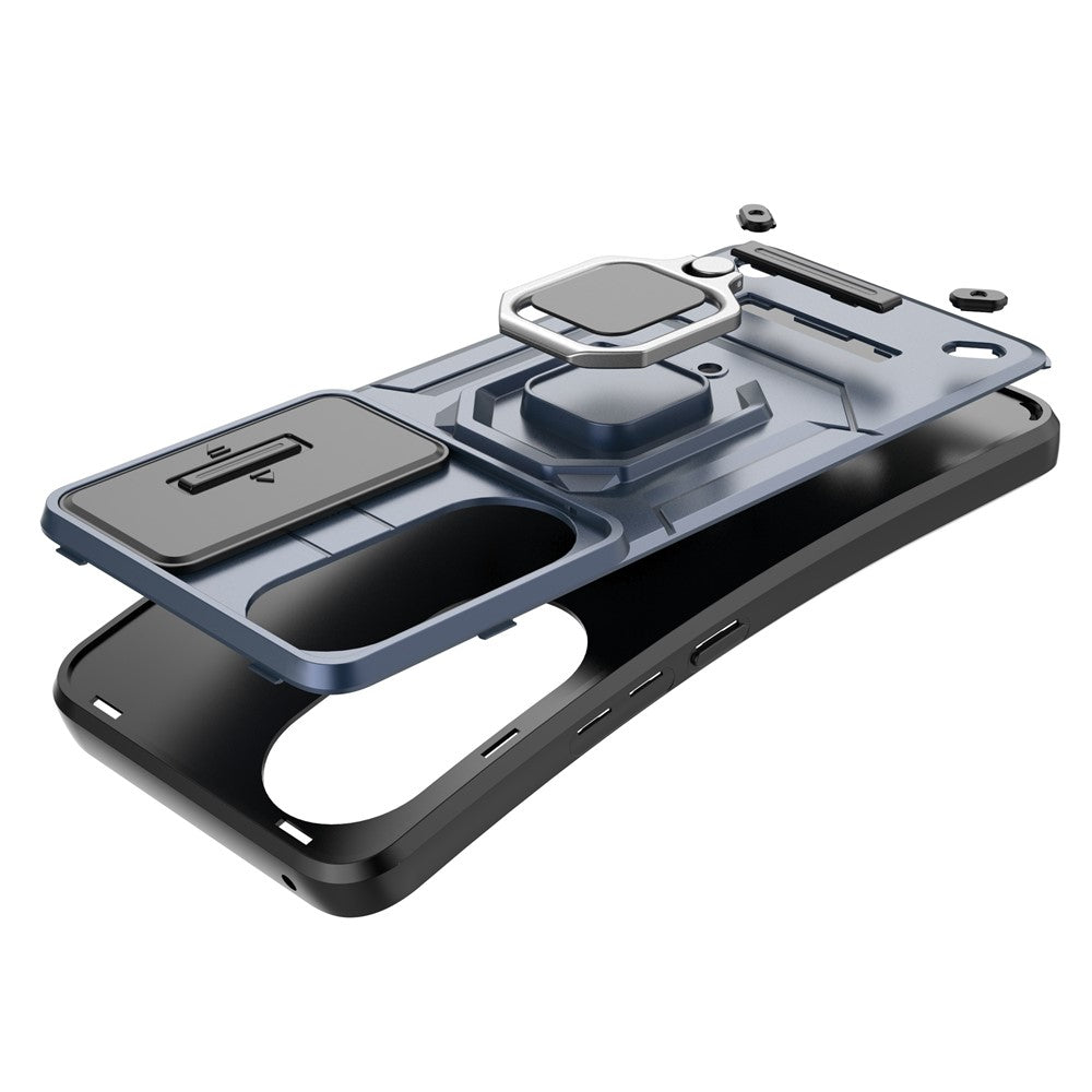 For Honor 90 Case PC+TPU Ring Kickstand Cellphone Cover with Slide Lens Guard